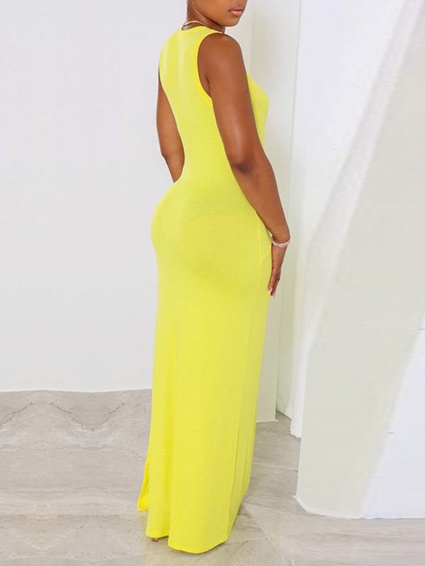 Solid Sleeveless Slit Dress--Clearance