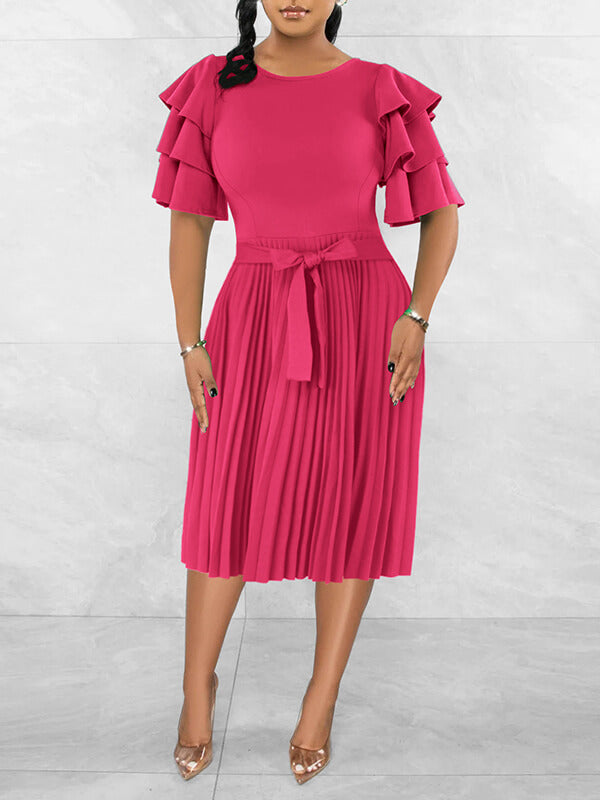 Ruffle-Sleeve Pleated Dress--Clearance