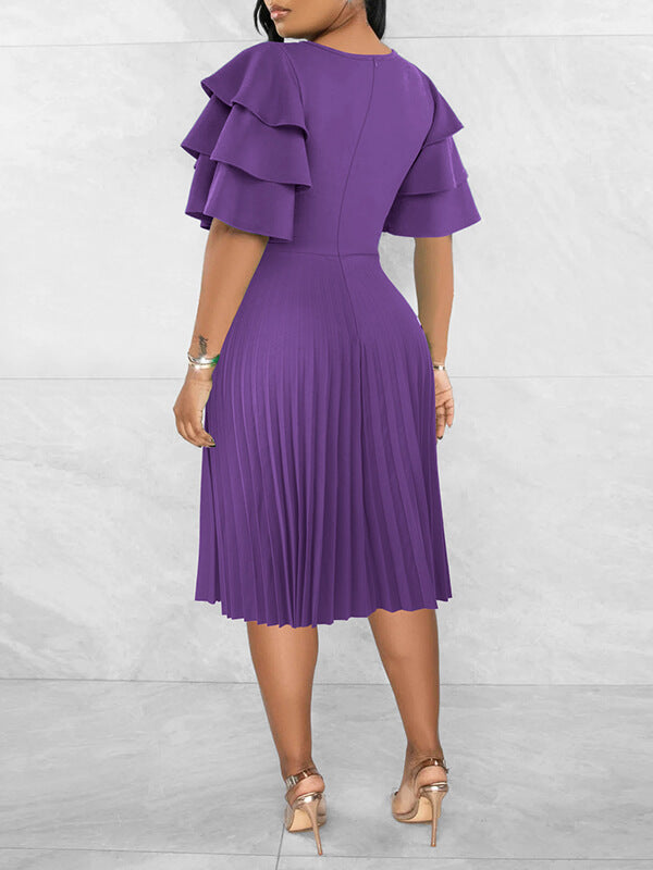 Ruffle-Sleeve Pleated Dress--Clearance