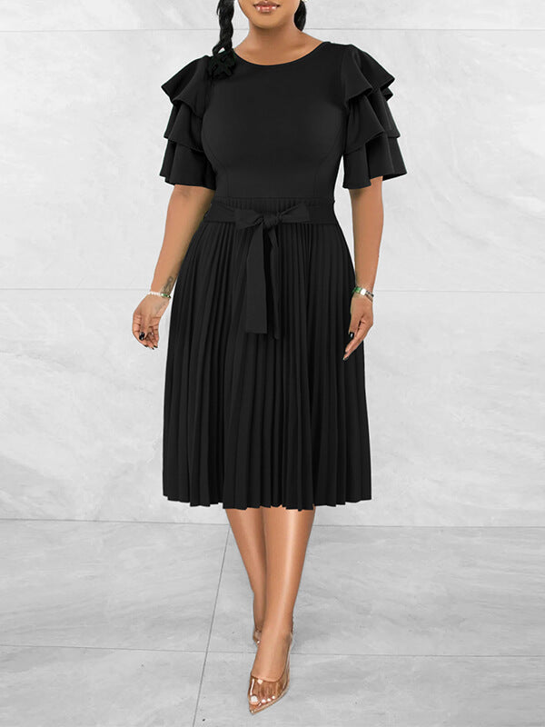 Ruffle-Sleeve Pleated Dress--Clearance