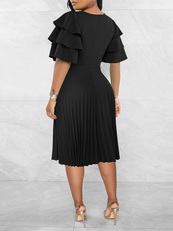 Ruffle-Sleeve Pleated Dress--Clearance