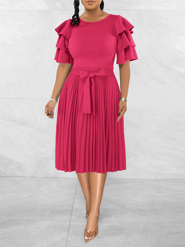 Ruffle-Sleeve Pleated Dress--Clearance