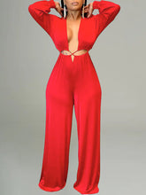 Load image into Gallery viewer, Lace-Up Plunge Jumpsuit