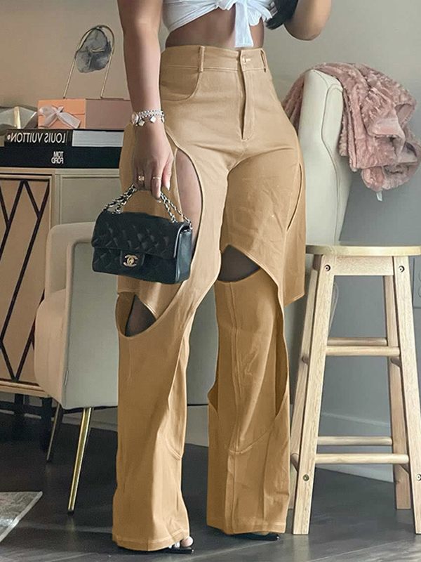 Solid Cutout Pants