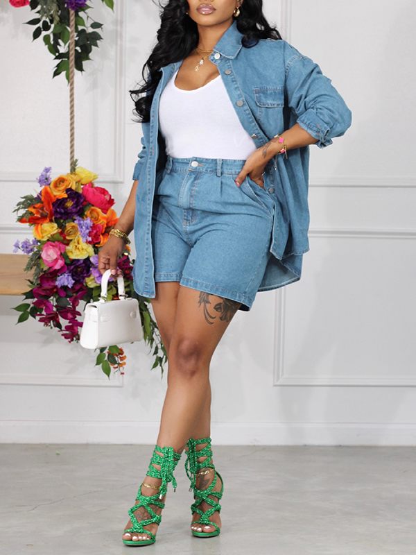 Motionkiller Denim Shirt & Shorts Set