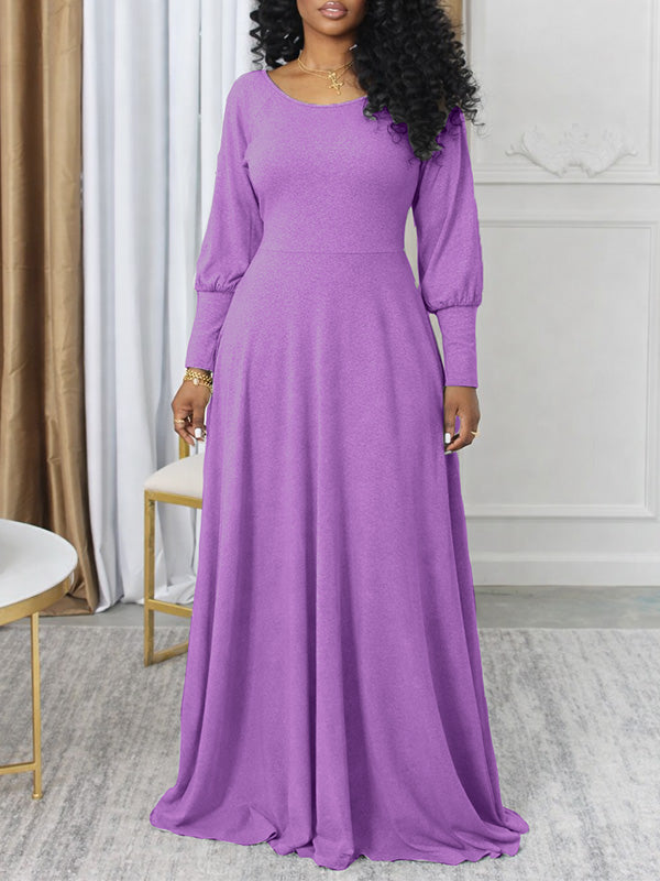 Solid Bishop Sleeve Maxi Dress--Clearance