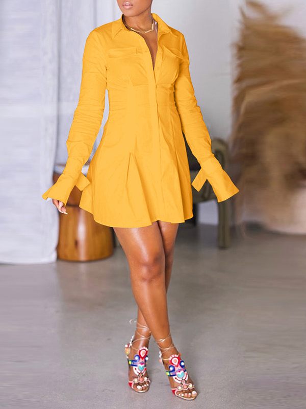 Solid Tied-Cuff Shirt Dress--Clearance