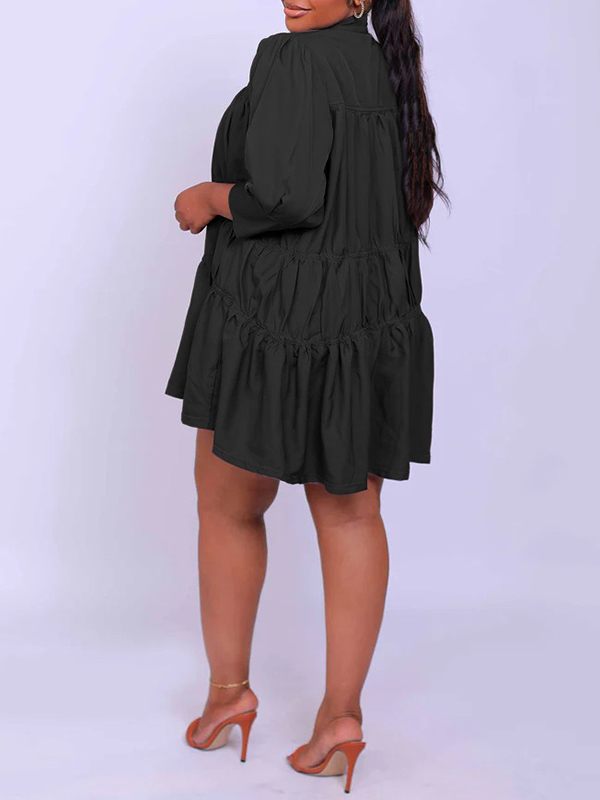 Solid Ruffle Shirt Dress--Clearance