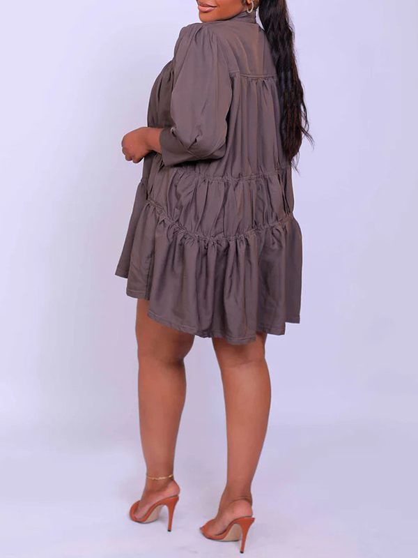 Solid Ruffle Shirt Dress--Clearance