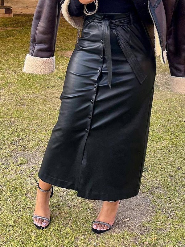 Motionkiller Faux-Leather Belted Skirt