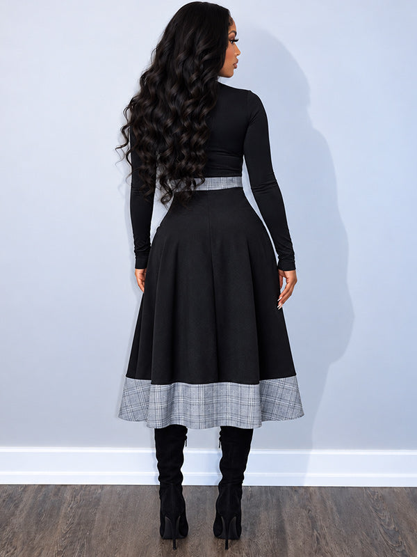 Plaid Combo Button Skirt