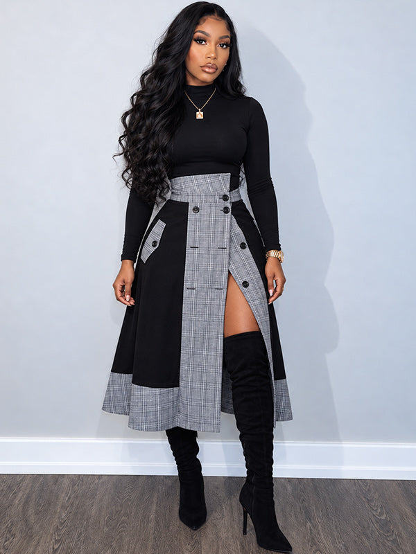 Plaid Combo Button Skirt