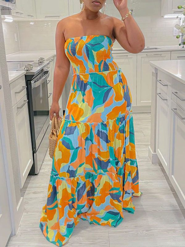 Motionkiller Printed Strapless Maxi Dress