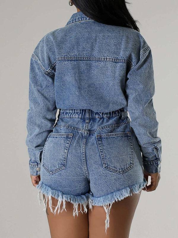 Motionkiller Distressed Snap-Front Denim Romper