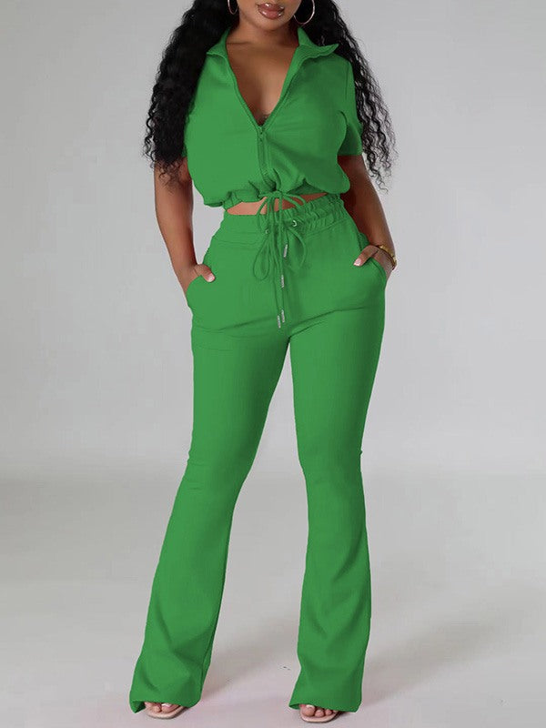 Solid Zip Top & Drawstring Pants Set--Clearance