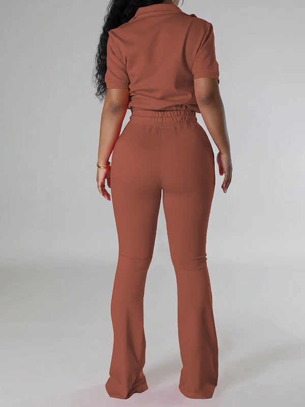 Solid Zip Top & Drawstring Pants Set--Clearance