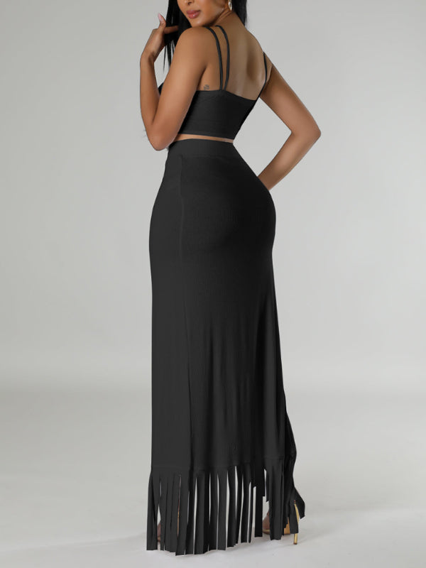 Motionkiller Solid Cami Top & Fringe Skirt Set