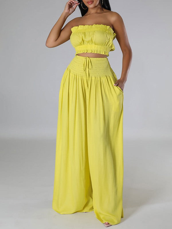 Motionkiller Solid Bandeau Top & Wide-Leg Pants Set