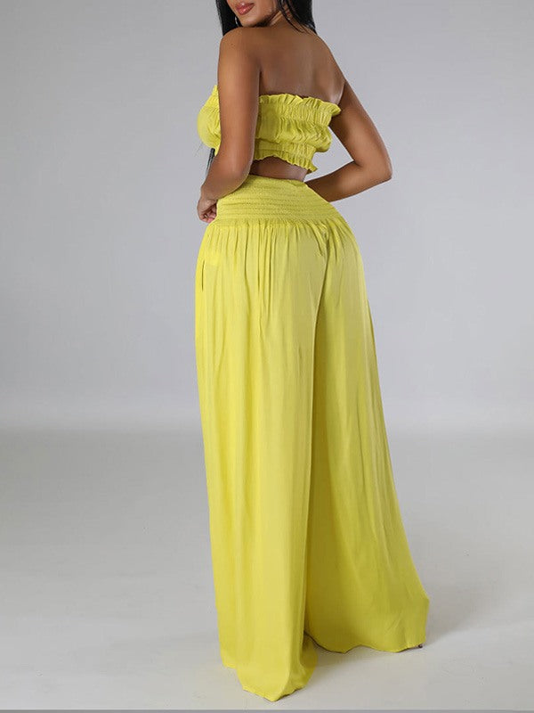 Motionkiller Solid Bandeau Top & Wide-Leg Pants Set