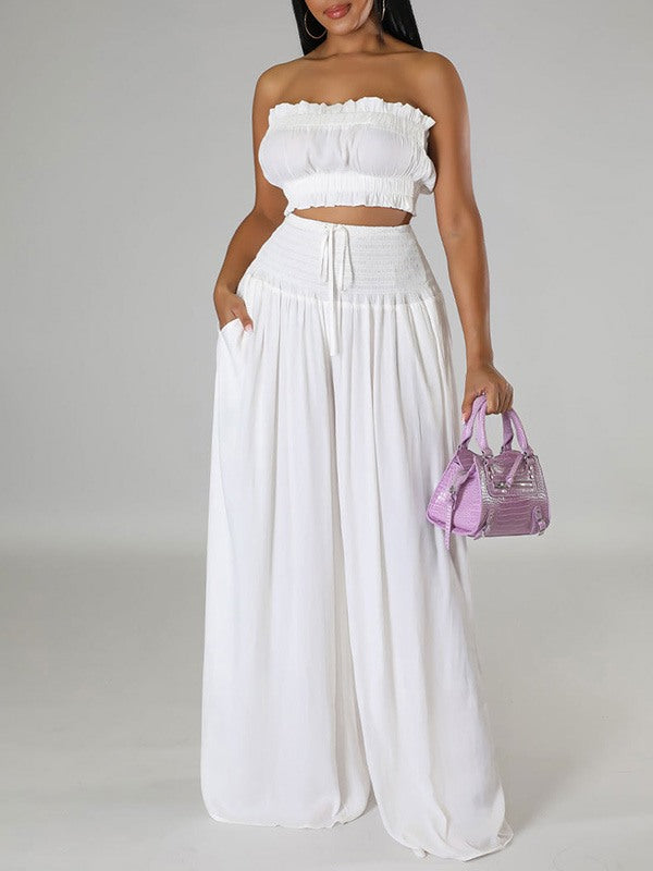 Motionkiller Solid Bandeau Top & Wide-Leg Pants Set