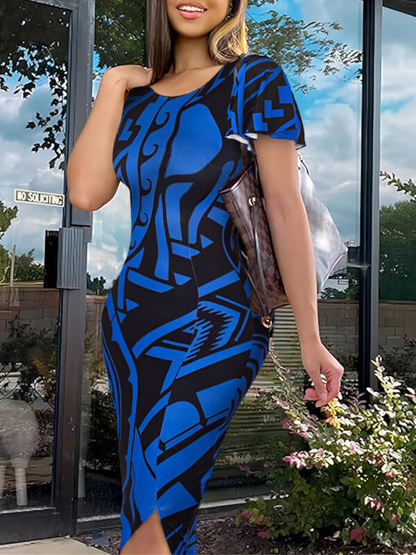 Printed Slit Dress--Clearance