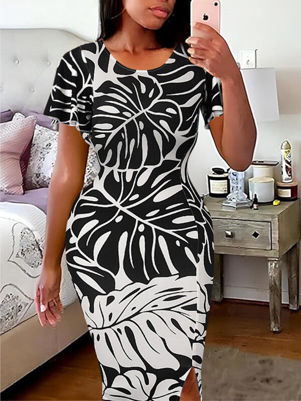 Printed Slit Dress--Clearance