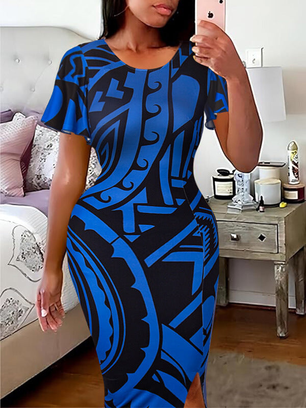 Printed Slit Dress--Clearance