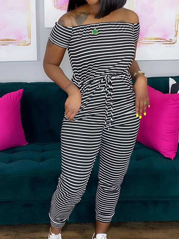 Motionkiller Stripe Off-Shoulder Jumpsuit