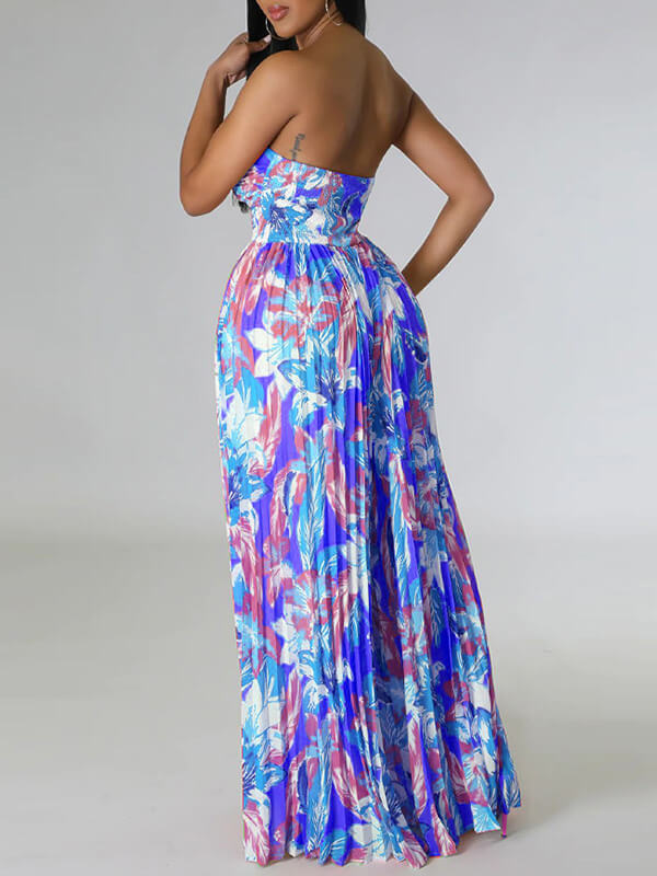 Motionkiller Printed Strapless Pleated Jumpsuit