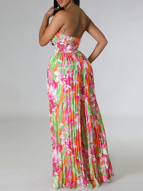 Motionkiller Printed Strapless Pleated Jumpsuit