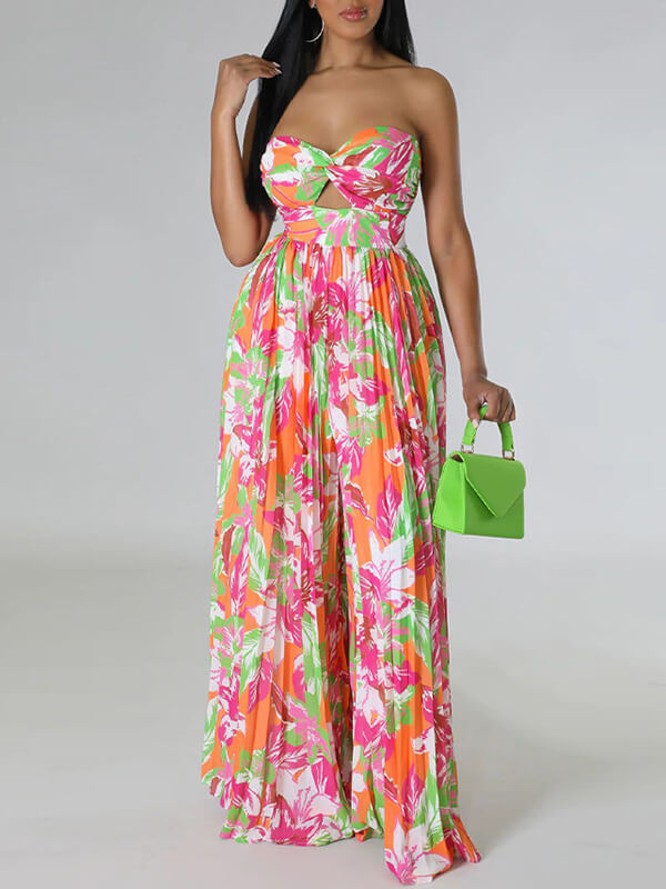 Motionkiller Printed Strapless Pleated Jumpsuit