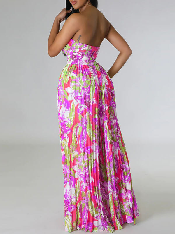 Motionkiller Printed Strapless Pleated Jumpsuit