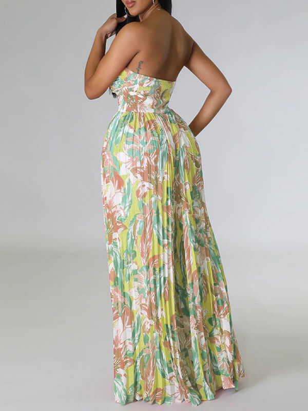 Motionkiller Printed Strapless Pleated Jumpsuit