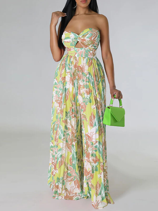 Motionkiller Printed Strapless Pleated Jumpsuit