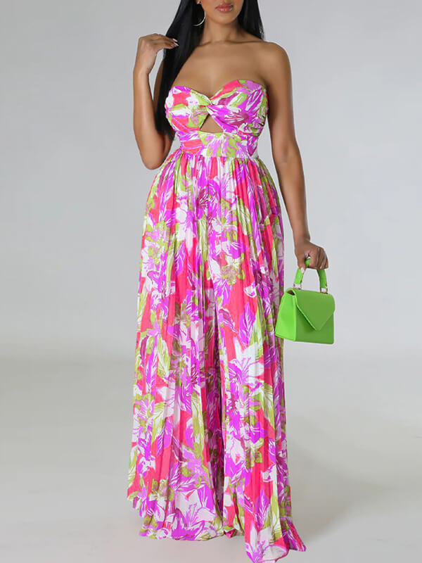 Motionkiller Printed Strapless Pleated Jumpsuit