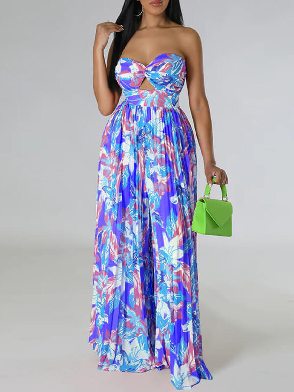 Motionkiller Printed Strapless Pleated Jumpsuit