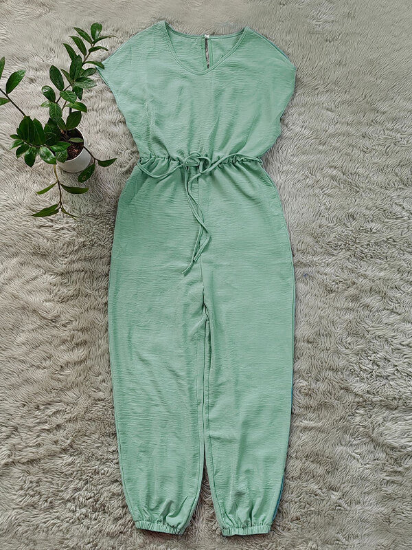 Motionkiller Solid V-Neck Tied Jumpsuit