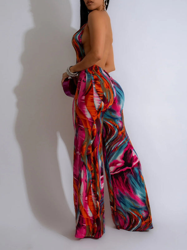 Motionkiller Printed Plunge Halter Jumpsuit