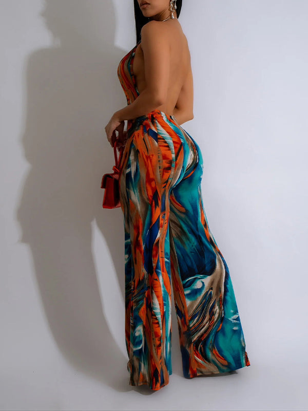 Motionkiller Printed Plunge Halter Jumpsuit