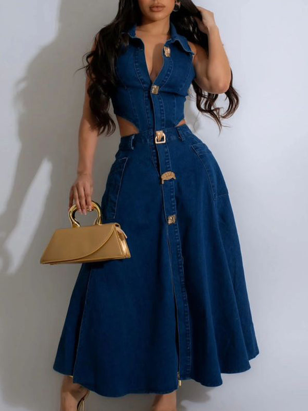 Denim Sleeveless Slit Dress