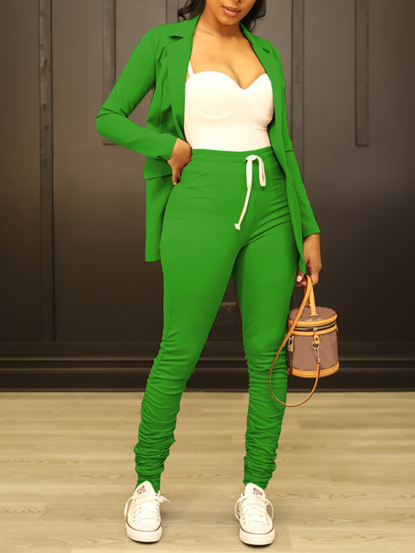 Motionkiller Button-Front Blazer & Ruched Pants Set