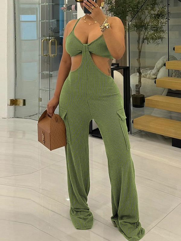 Solid Ribbed Cami Jumpsuit