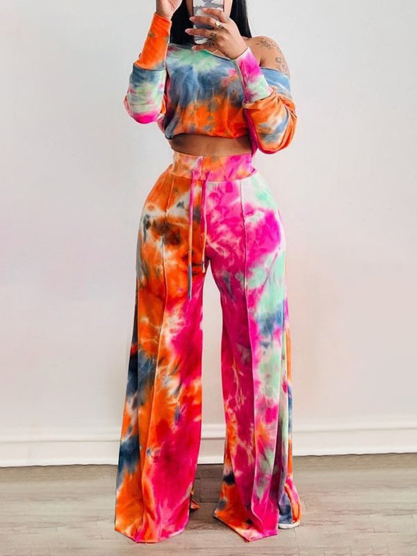 Printed Top & Wide-Leg Pants Set