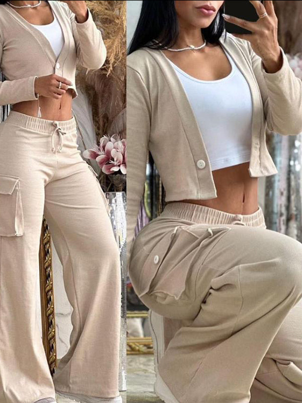 One-Button Top & Cargo Pants Set