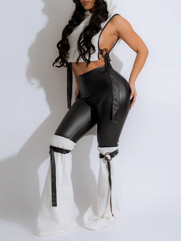 Motionkiller Sleeveless Hoodie & Faux-Leather Combo Pants Set