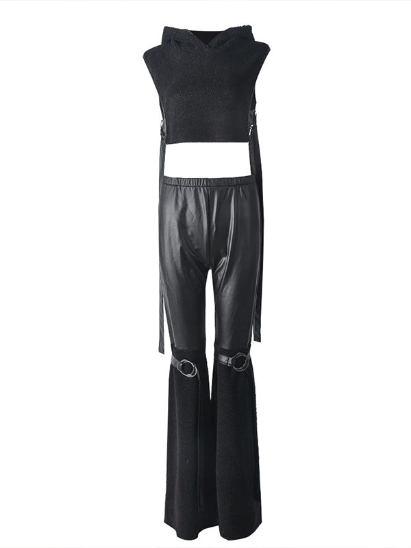 Motionkiller Sleeveless Hoodie & Faux-Leather Combo Pants Set