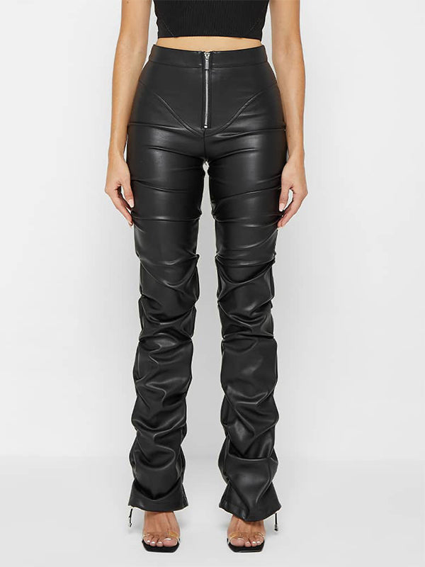 Faux Leather Ruched Pants