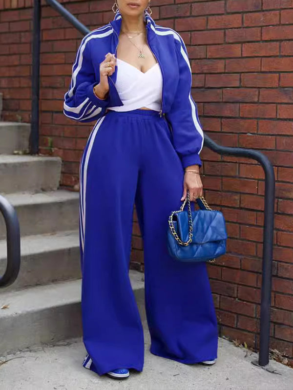 Side Stripe Jacket & Wide-Leg Pants Set