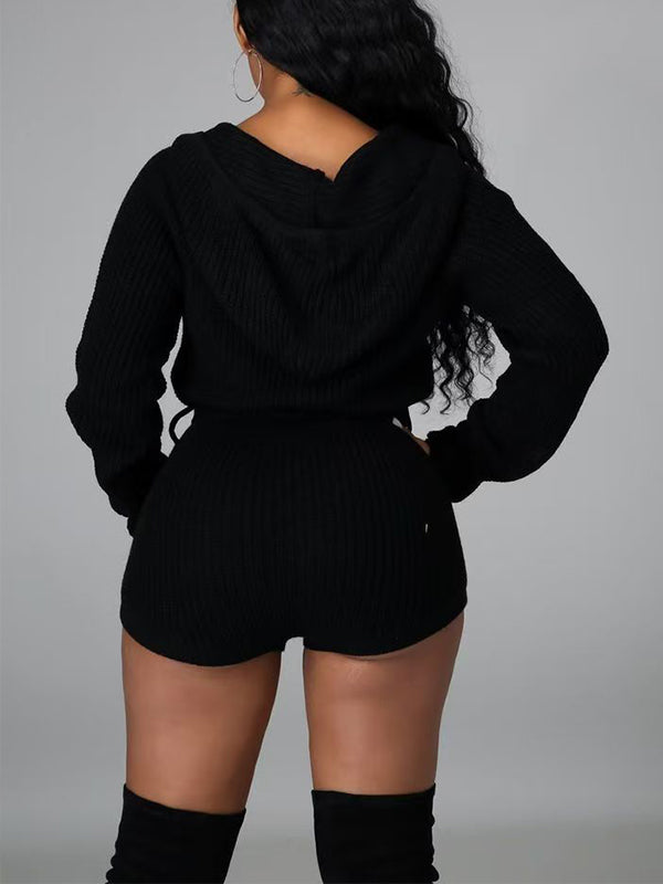 Knit Zip-Front Hoodie Romper