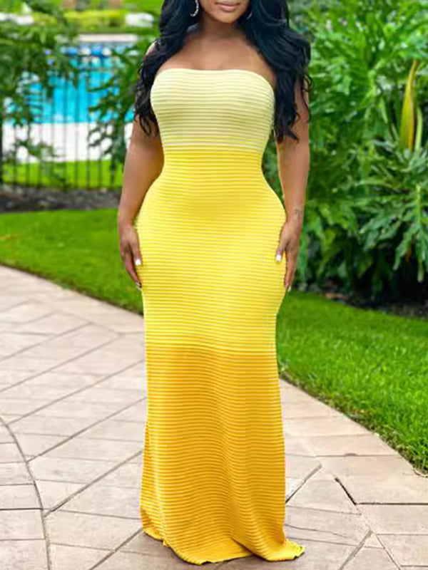 Colorblock Strapless Maxi Dress